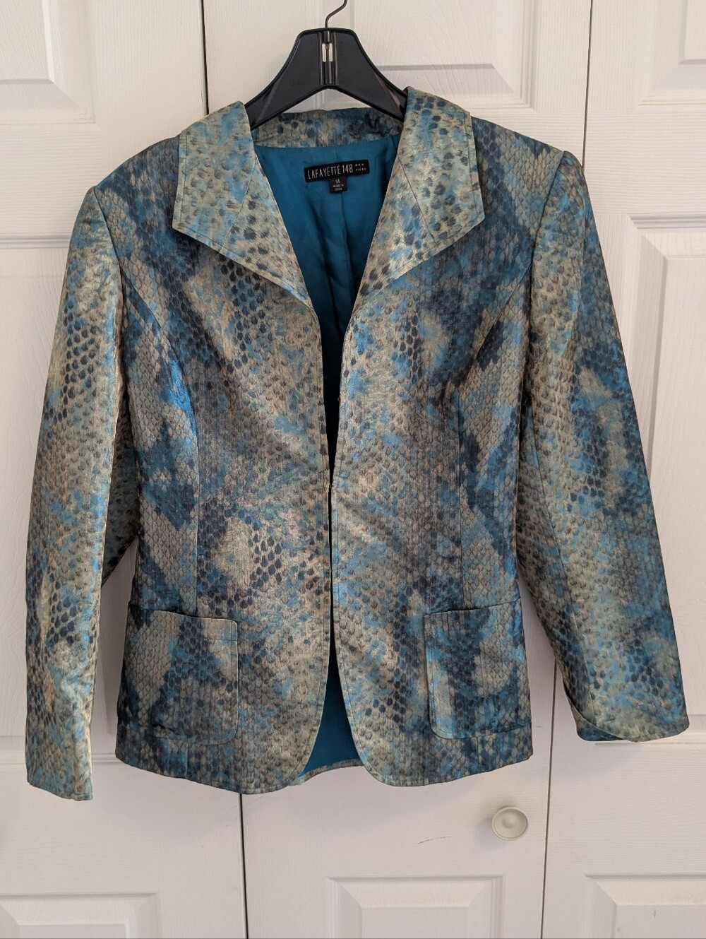 Lafayette 148 Teal Snake-Print Women's Blazer